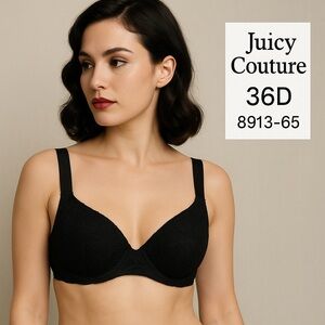 Juicy Couture Vintage Black Lace Underwire Bra 36D Y2K Glam Intimates VTG